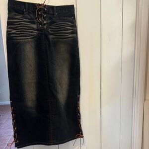 To the Max Lace-Up Dark Denim Pencil Skirt